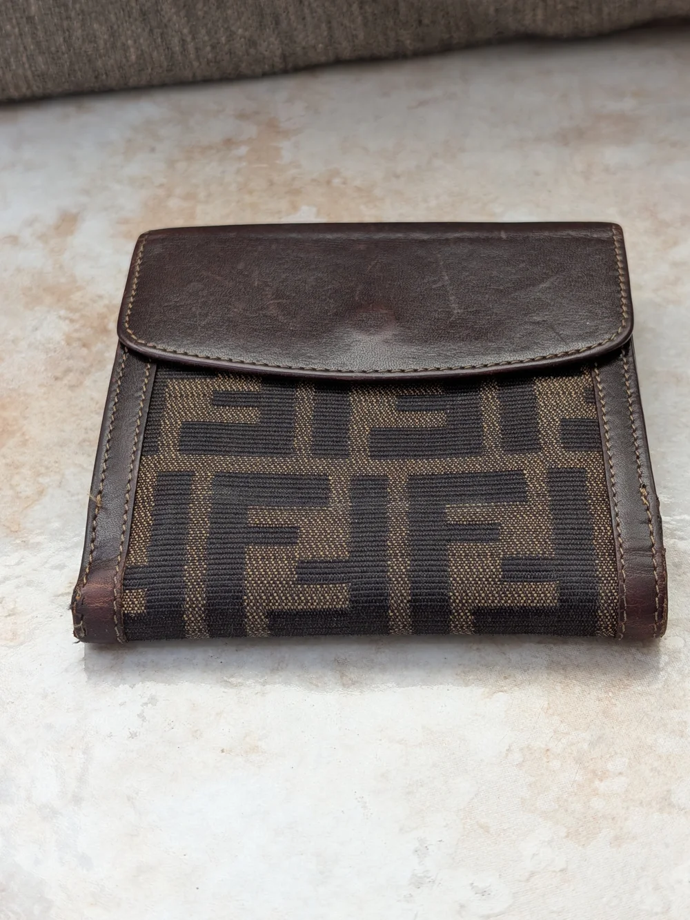 Fendi Zucca Brown Canvas Compact Wallet w COA EUC